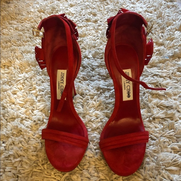 NWT Jimmy Choo Red Suede Heels. 37.5 (7.5) - Picture 4 of 8